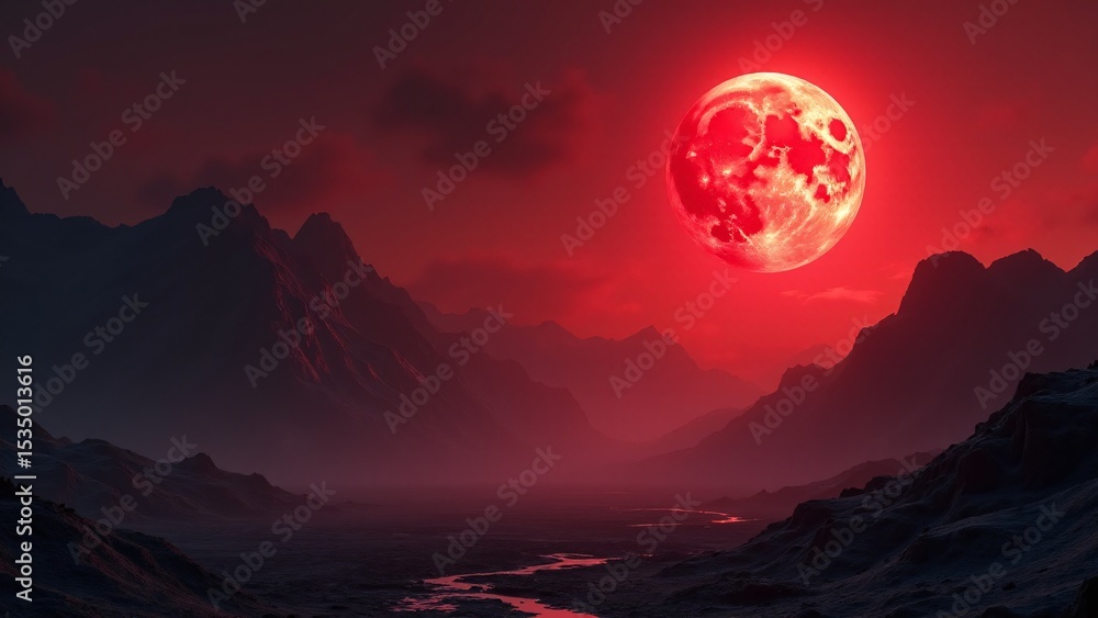 Blood Moon Over Mountain Landscape Blood Moon Over Mountain Landscape