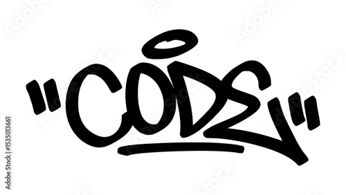 Graffiti tag “Code” in bold street handstyle. Urban vector lettering with a tech-savvy vibe—perfect for digital culture, programmer merch, and futuristic street-style graphics.
