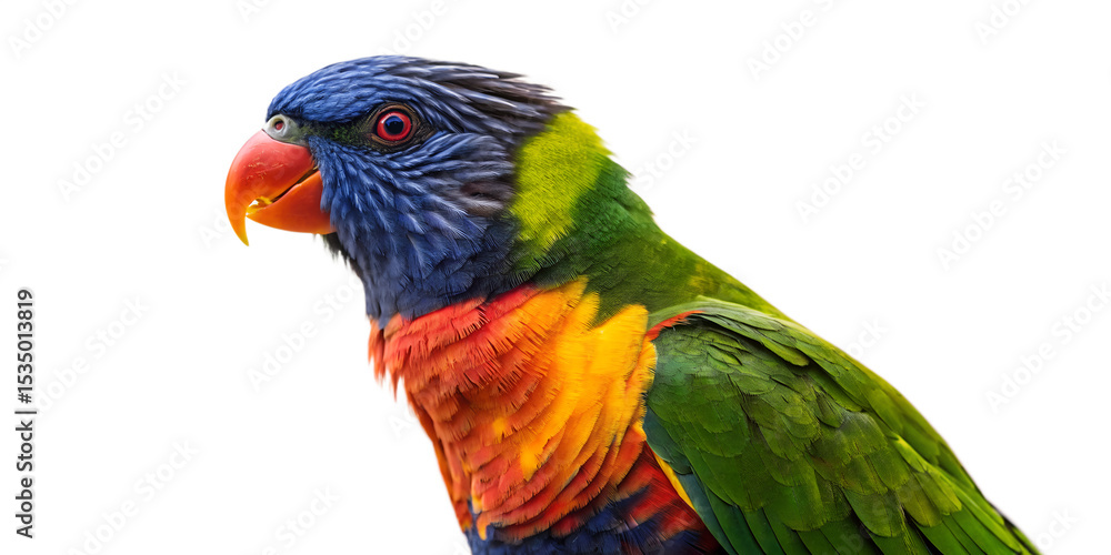 Fototapeta premium Here's a colorful, tropical bird with a red and yellow macaw and a rainbow lorikeet isolated on transparent background