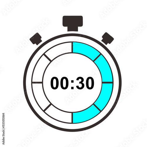 Stopwatch Displaying 30 seconds Countdown in Graphic Design, Stopwatch Display, Digital Design, Tech Environment, Close-up View, Time Management Concept