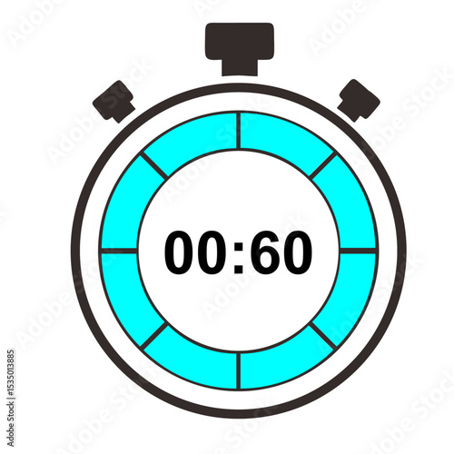 Stopwatch Displaying 60 seconds Countdown in Graphic Design, Stopwatch Display, Digital Design, Tech Environment, Close-up View, Time Management Concept