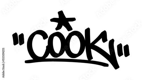 Graffiti tag “Cook” in bold street handstyle. Urban vector lettering with flavorful, creative vibe—perfect for food-themed merch, kitchen culture branding, and culinary lifestyle design.
