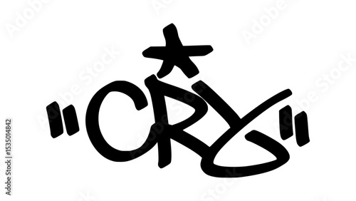 Graffiti tag “Cry” in bold street handstyle. Urban vector lettering with emotional, raw energy—perfect for expressive artwork, emotional street branding, and moody visual statements.

