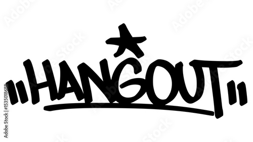 Graffiti tag “Hangout” in bold street handstyle. Urban vector lettering with casual and friendly vibe—great for youth culture, chill designs, and social lifestyle-themed graphics.
