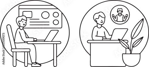Work From Home Person on Laptop with Coffee and Plant Flat Vector Illustration