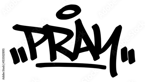Graffiti tag “Pray” in bold street handstyle. Urban vector lettering with spiritual and reflective vibe—perfect for faith, hope, and peaceful street-style designs.
