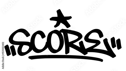 Graffiti tag “Score” in bold street handstyle. Urban vector lettering with competitive and energetic vibe—perfect for sports, achievement, and street-style designs.
