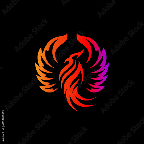 Phoenix logo illustration on isolated background. Flying Fenix Bird logo design