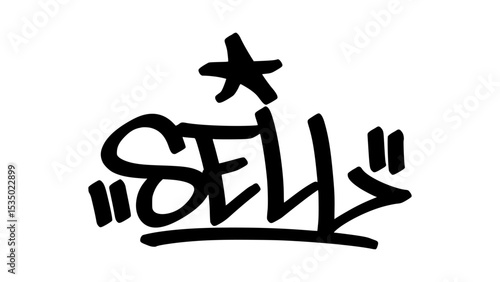 Graffiti tag “Sell” in bold street handstyle. Urban vector lettering with dynamic and business vibe—ideal for commerce, marketing, and street-style branding designs.
