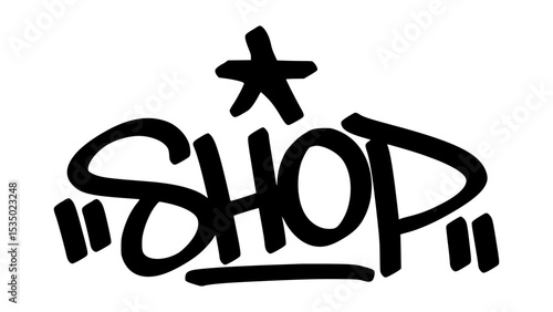 Graffiti tag “Shop” in bold street handstyle. Urban vector lettering with vibrant and commercial vibe—ideal for retail, shopping, and energetic street-style designs.
