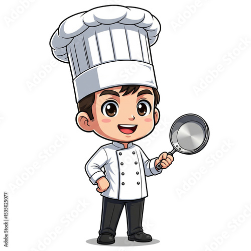 Adorable Cartoon Chef Holding Frying Pan Culinary Illustration