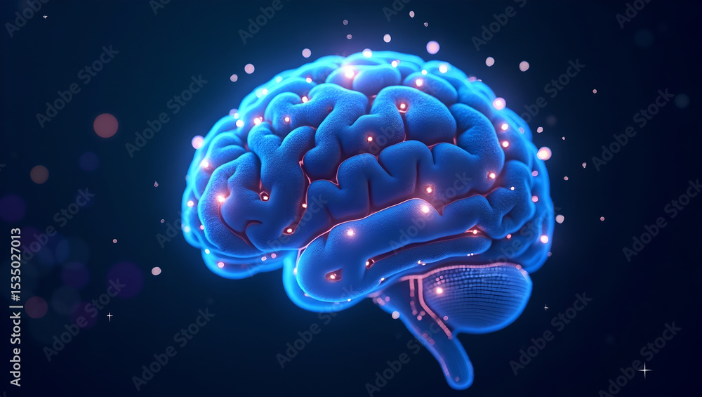 Fototapeta premium Glowing Blue Brain Neural Pathways 3D Render