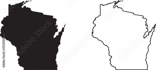 Wisconsin state map outline filled and unfilled isolated on transparent background