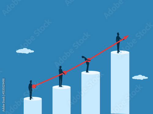 Business team working together to create growth, increasing graph