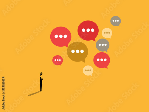 Small businessman stands with a headache from a lot of criticism