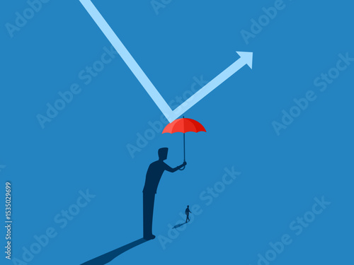 big man holding an umbrella protects business leaders to walk safely on the business path