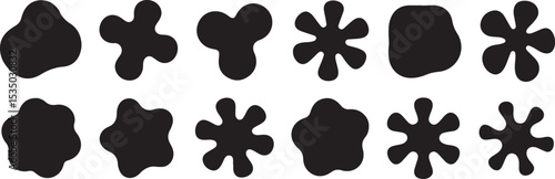Twelve abstract black shapes isolated on transparent background