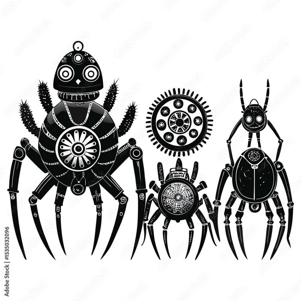 Fototapeta premium Digital Illustration of Four Distinct Spider Weber Variations Dog Illustration