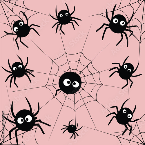 Digital Illustration of Four Distinct Spider Webs with Various Colors