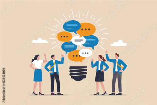 Team brainstorming idea generation collaboration vector cartoon illustration isolated on transparent background