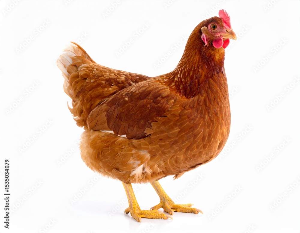 Fototapeta premium Brown Hen Standing on White Background
