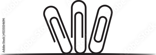 Three paperclips line art isolated on transparent background
