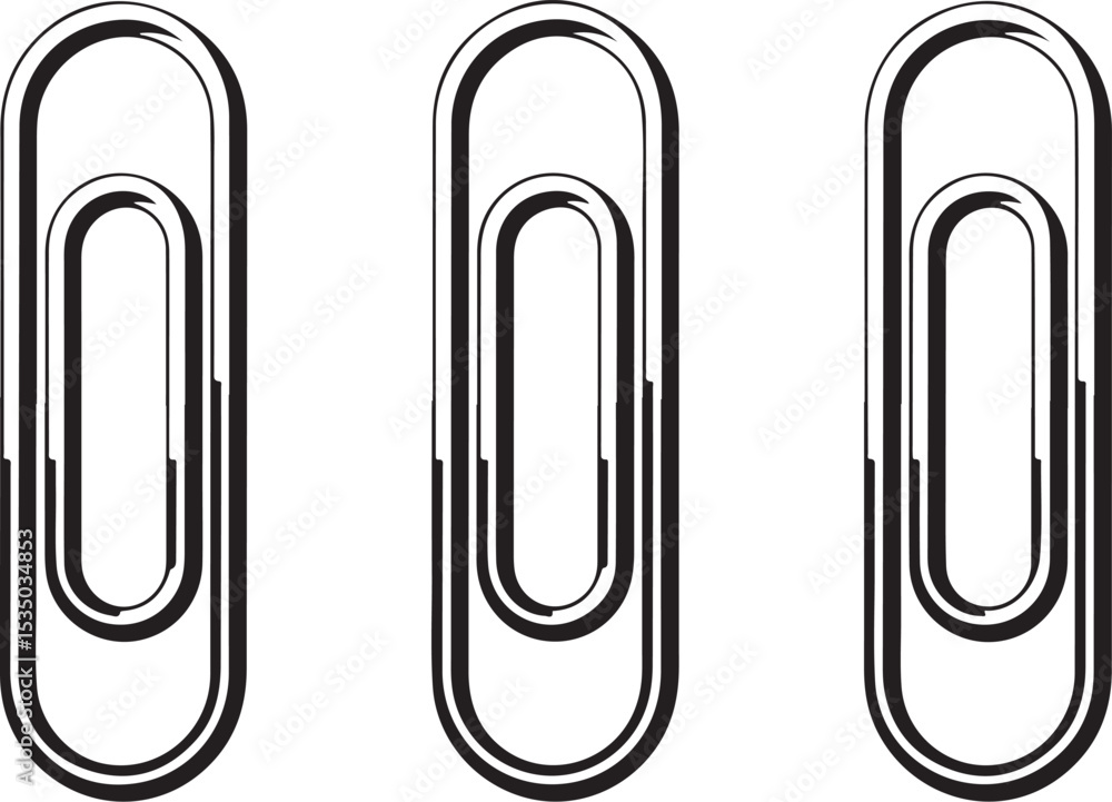 Three paper clips icon set isolated on transparent background Three paper clips icon set isolated on transparent background
