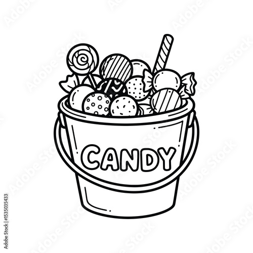 Candy bucket filled with sweets and lollipops for Halloween treat illustration