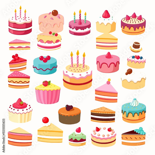 set of different shaped cakes on white
