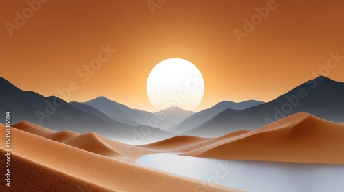 Stunning sunset over serene desert dunes with soft, warm colors.
