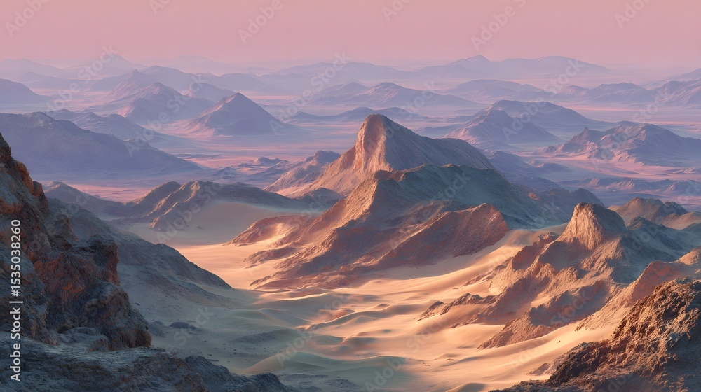 Naklejka premium Vast desert landscape with rugged mountains and rocky cliffs