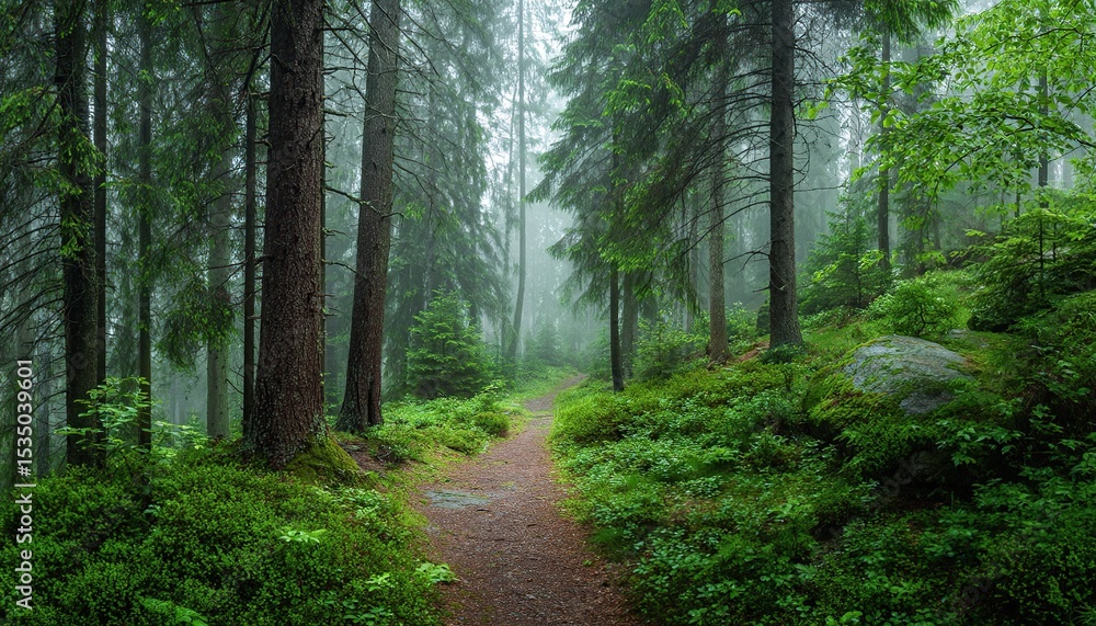 Obraz premium Misty Forest Path.