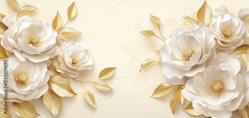 Elegant White and Gold Floral Design with Soft Background