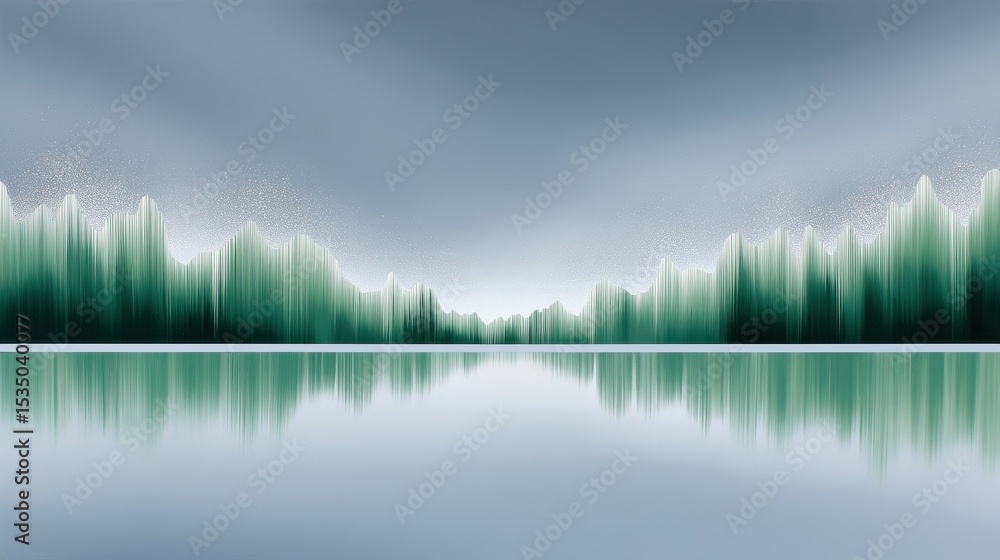 Fototapeta premium Tranquil landscape with towering green hues reflecting on a still water body.