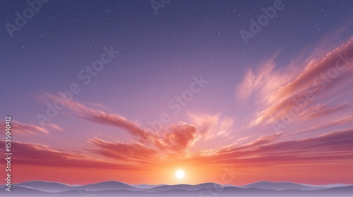 Breathtaking sunset over rolling hills with vibrant hues of pink and orange.