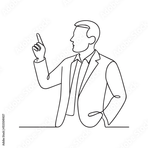 Businessman Pointing Upwards in Continuous Line Art Illustration