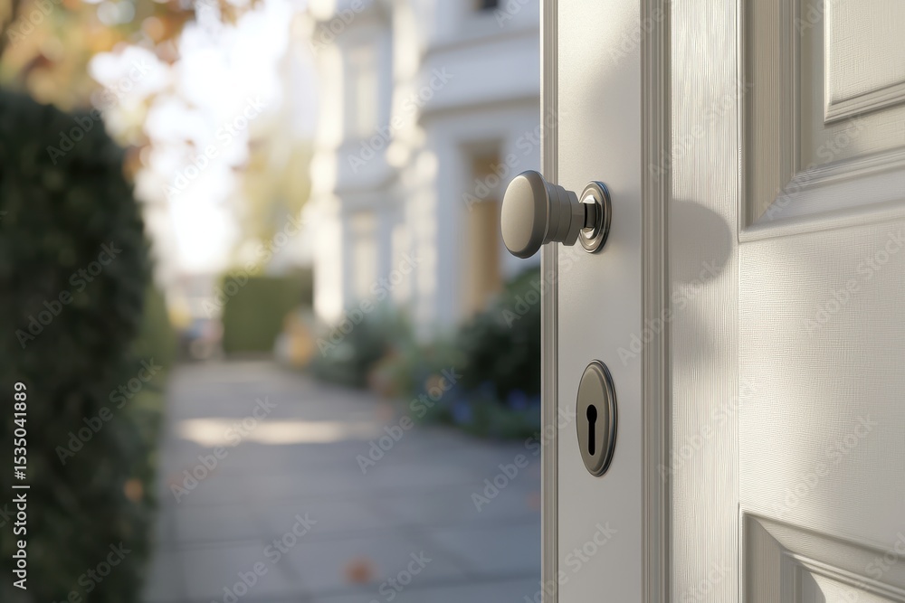Open Door with Knob and Keyhole Leading to a Beautiful Pathway Open Door with Knob and Keyhole Leading to a Beautiful Pathway