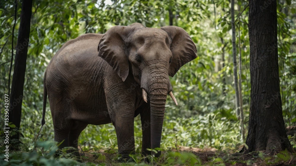 Fototapeta premium Majestic elephant in a lush forest