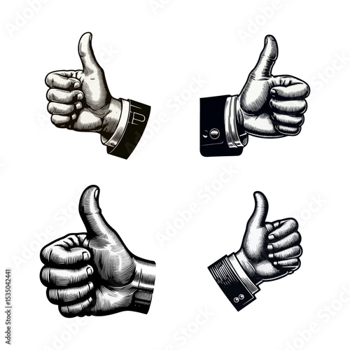 thumb up hand gesture engrave illustration logo icon