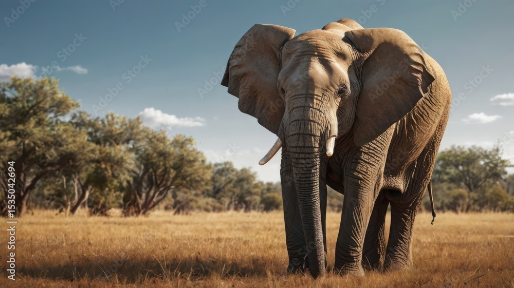 Fototapeta premium Majestic elephant in a golden savanna