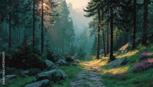 Misty Mountain Forest Path.