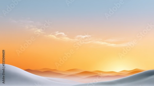 Serene desert landscape at sunset, showcasing soft sand dunes and a gradient sky.