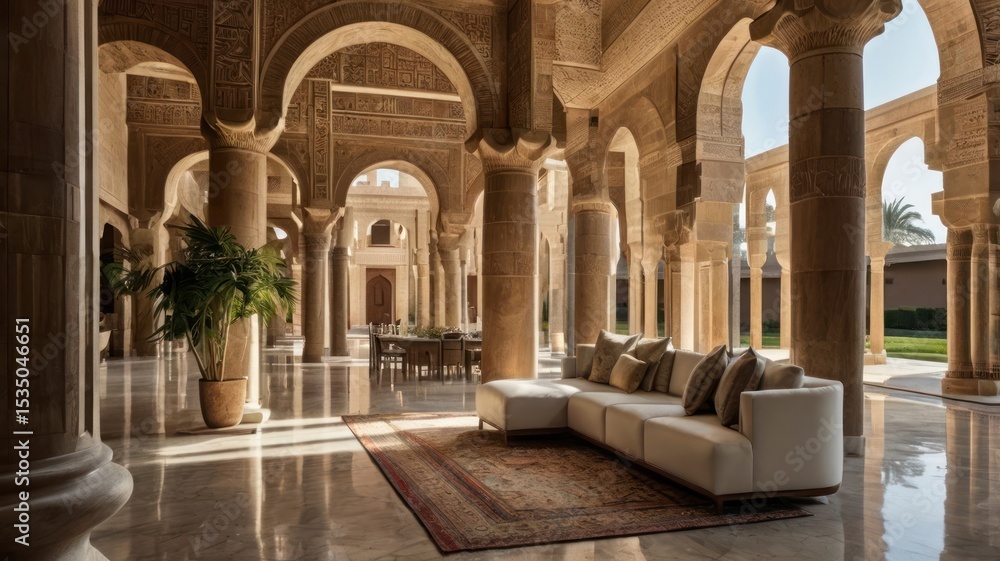 Fototapeta premium Grand Courtyard with Beige Sofa