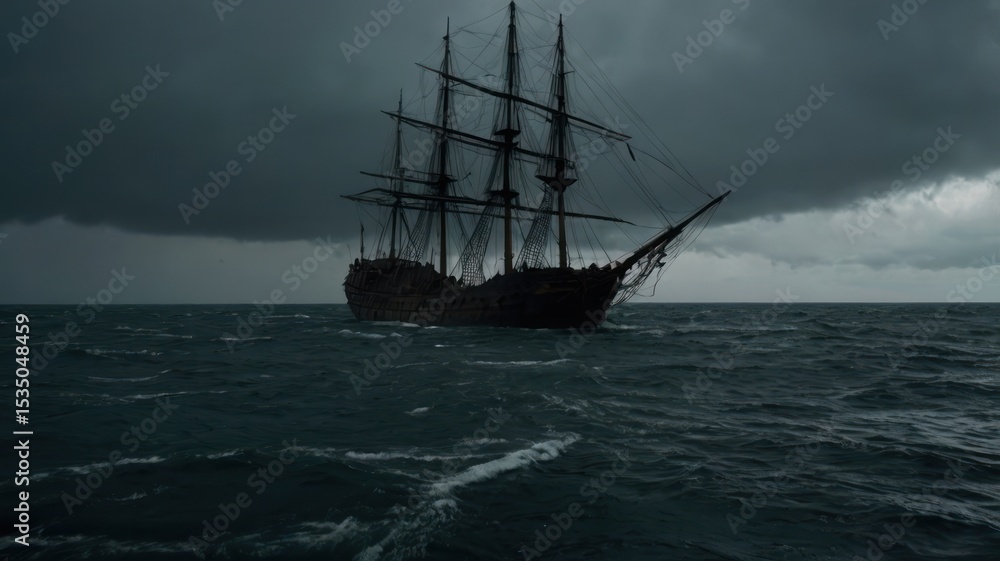 Fototapeta premium Dark ship in a stormy sea