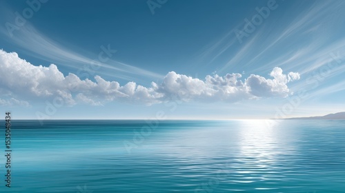 Serene ocean view with vibrant turquoise waters and wispy clouds in a clear blue sky.