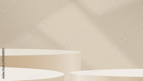 Background Brown Wall Studio Room with Light,Shadow on Round Podium,Beige Backdrop for Spring,Summer product advertise,VecInterior room with empty 3D Stand Display for Web Banner in Autumn,Fall Season