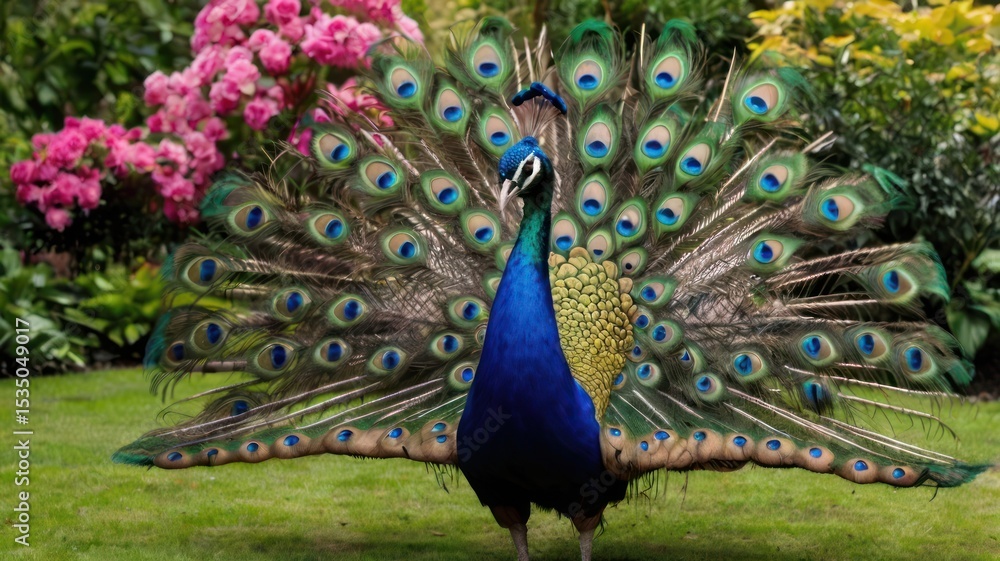 Obraz premium Peacock in a garden setting