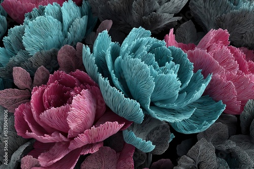 Fuchsia and Graphite Flowers Bloom in a Vibrant, Textured Garden at Dusk Generative AI