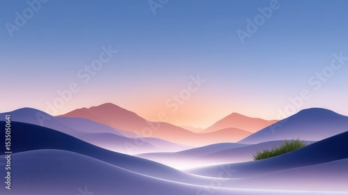 Serene pastel landscape at dusk, featuring rolling hills and a hint of greenery.