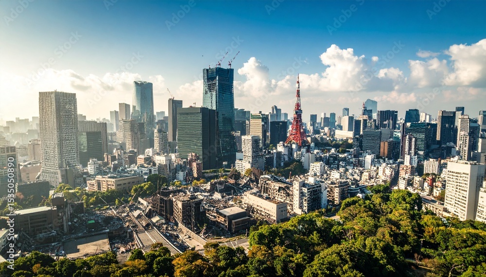 Obraz premium 人類が滅亡し朽ち果てた東京 